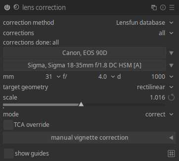Darktable lens correction module